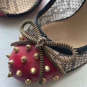 Christian Louboutin Stud Zipper Lace Croc Heels